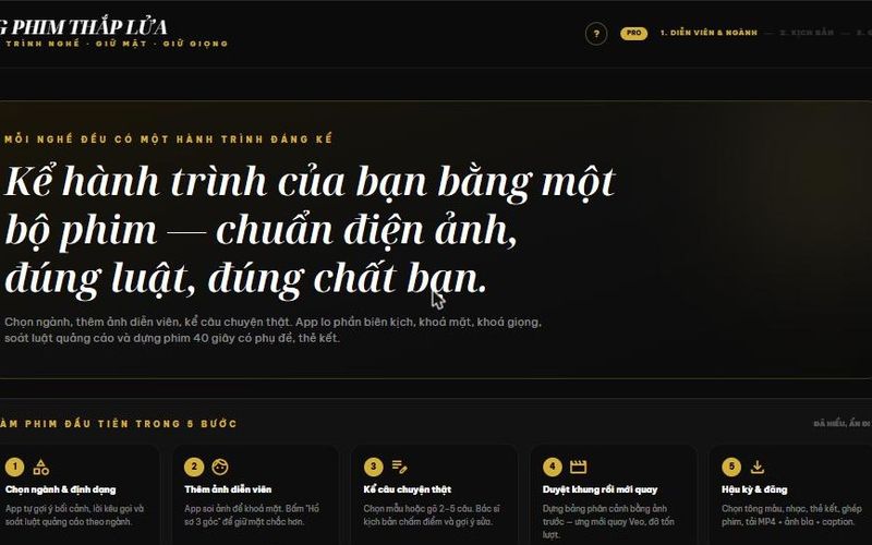 Giao diện ứng dụng Xưởng Phim Thắp Lửa